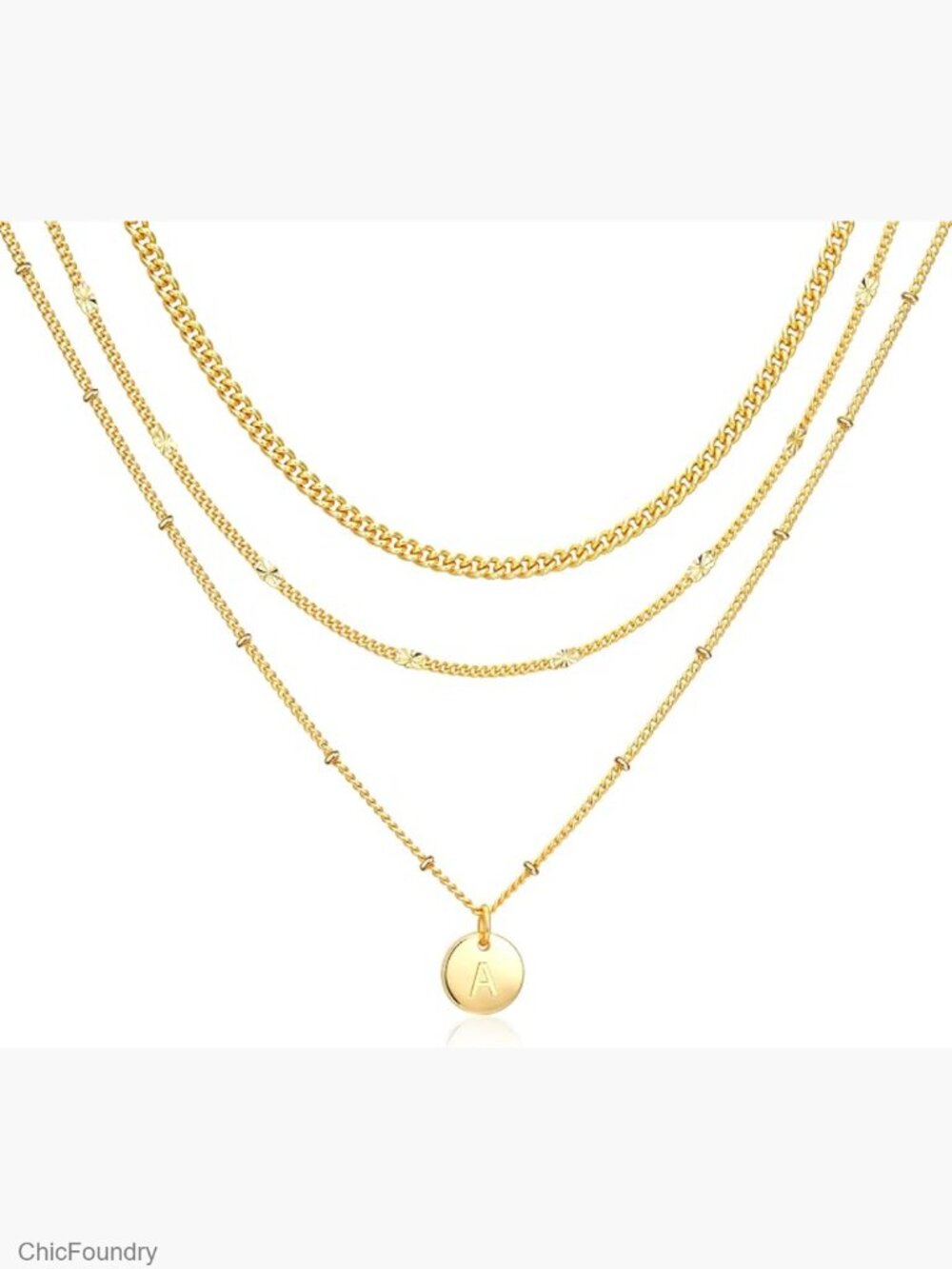 Layered Initial Necklace Set 3Pcs Cuban Link Chain Pendant Necklace